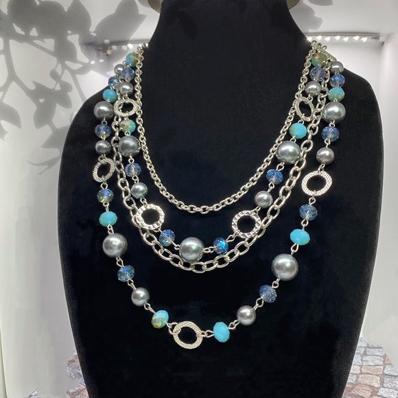 Multi Strand w/Faceted Silver/Blue & Aqua Beading - Picture 7 of 7